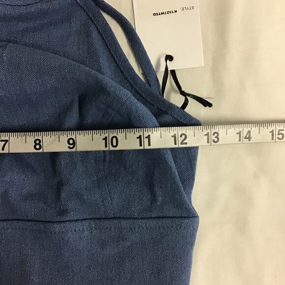 UNIQUE VINTAGE XS blue denim main squeeze halter smock crop top blouse NWT B87 - Picture 5 of 6